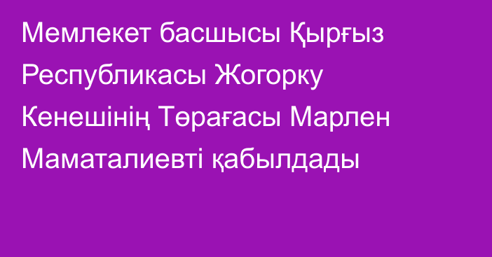 Мемлекет басшысы Қырғыз Республикасы Жогорку Кенешінің Төрағасы Марлен Маматалиевті қабылдады