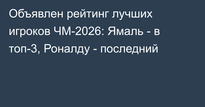 Объявлен рейтинг лучших игроков ЧМ-2026: Ямаль - в топ-3, Роналду - последний