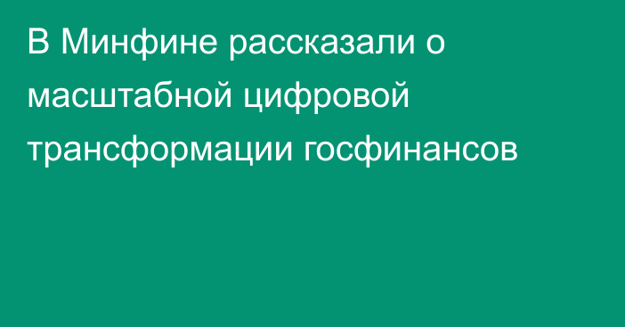 В Минфине рассказали о масштабной цифровой трансформации госфинансов