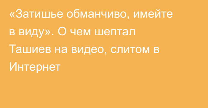 «Затишье обманчиво, имейте в виду». О чем шептал Ташиев на видео, слитом в Интернет