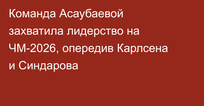 Команда Асаубаевой захватила лидерство на ЧМ-2026, опередив Карлсена и Синдарова
