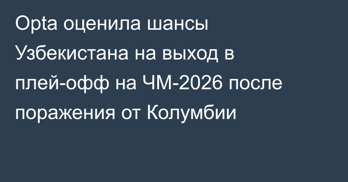 Opta оценила шансы Узбекистана на выход в плей-офф на ЧМ-2026 после поражения от Колумбии