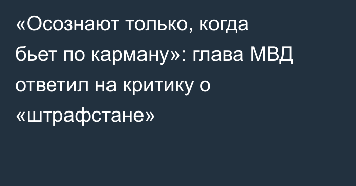 «Осознают только, когда бьет по карману»: глава МВД ответил на критику о «штрафстане»