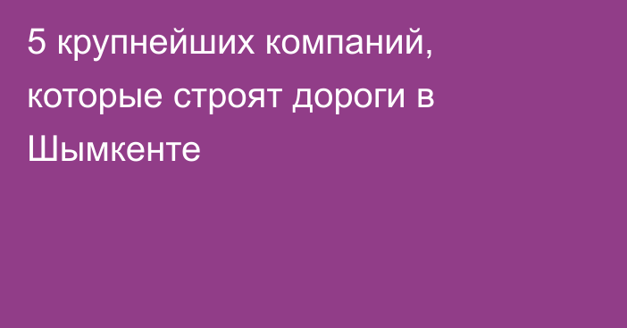 5 крупнейших компаний, которые строят дороги в Шымкенте