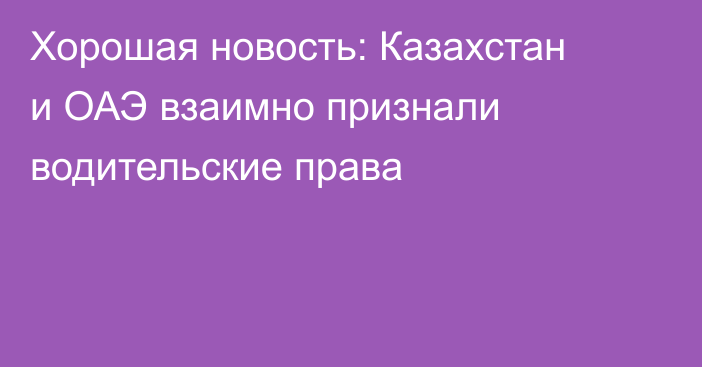 Хорошая новость: Казахстан и ОАЭ взаимно признали водительские права