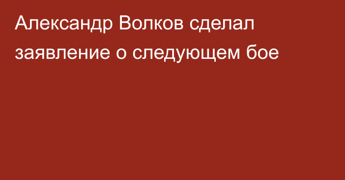 Александр Волков сделал заявление о следующем бое