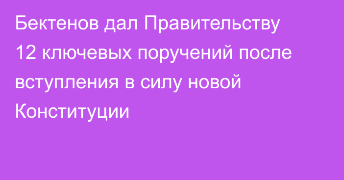 Бектенов дал Правительству 12 ключевых поручений после вступления в силу новой Конституции