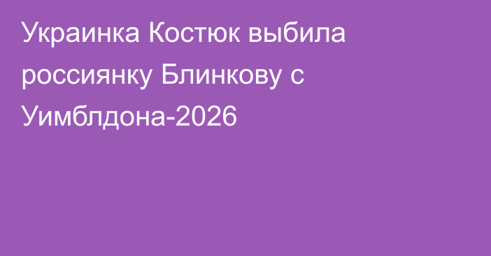 Украинка Костюк выбила россиянку Блинкову с Уимблдона-2026