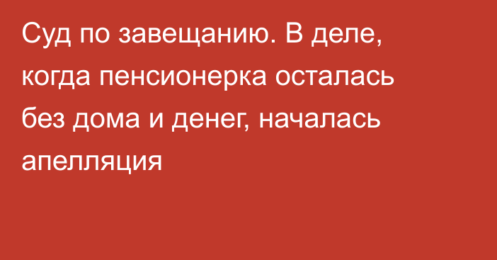 Суд по завещанию. В деле, когда пенсионерка осталась без дома и денег, началась апелляция