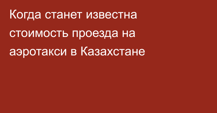 Когда станет известна стоимость проезда на аэротакси в Казахстане