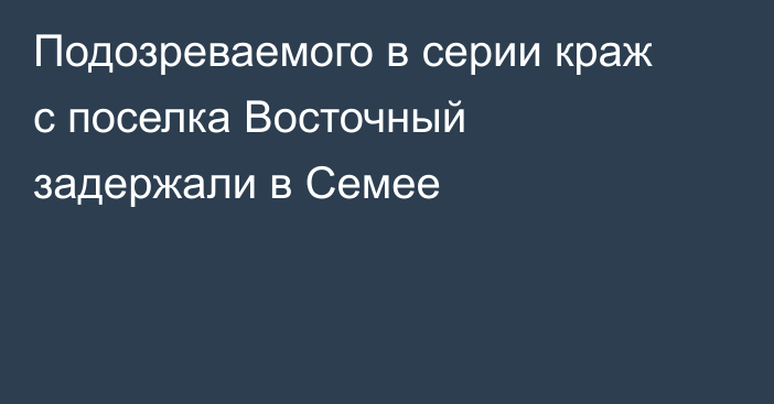 Подозреваемого в серии краж с поселка Восточный задержали в Семее