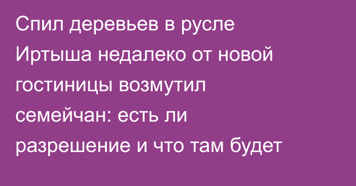 Спил деревьев в русле Иртыша недалеко от новой гостиницы возмутил семейчан: есть ли разрешение и что там будет