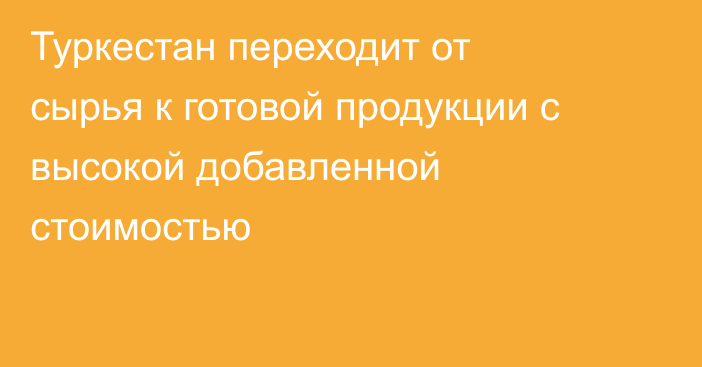 Туркестан переходит от сырья к готовой продукции с высокой добавленной стоимостью