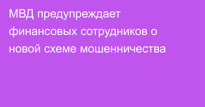 МВД предупреждает финансовых сотрудников о новой схеме мошенничества