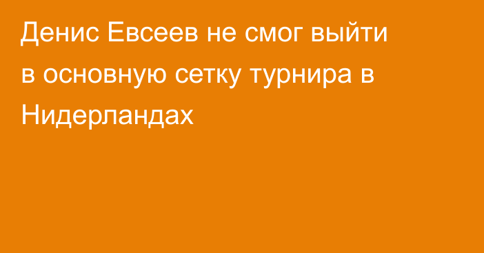 Денис Евсеев не смог выйти в основную сетку турнира в Нидерландах