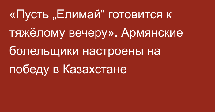 «Пусть „Елимай“ готовится к тяжёлому вечеру». Армянские болельщики настроены на победу в Казахстане