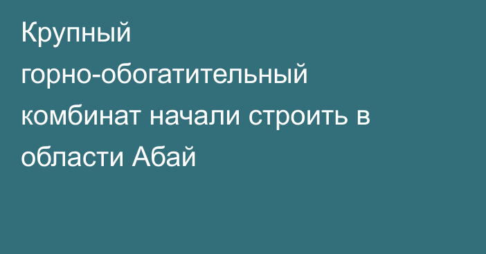 Крупный горно-обогатительный комбинат начали строить в области Абай