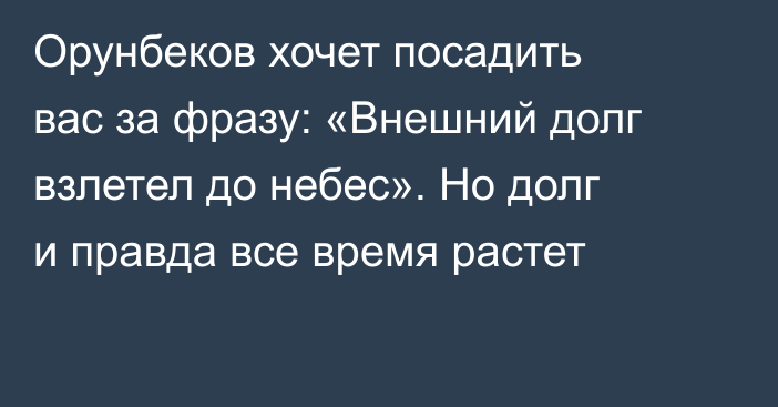 Орунбеков хочет посадить вас за фразу: «Внешний долг взлетел до небес». Но долг и правда все время растет