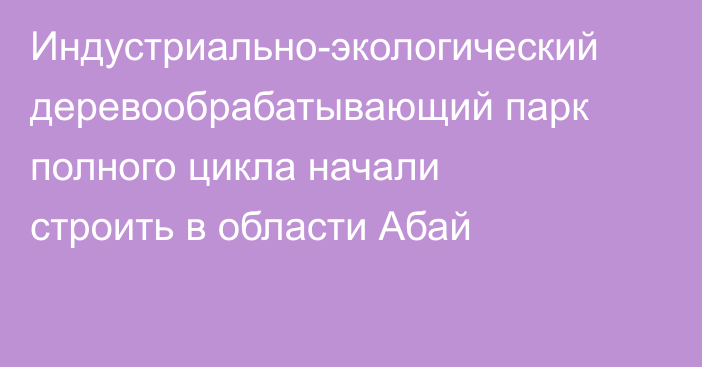Индустриально-экологический деревообрабатывающий парк полного цикла начали строить в области Абай