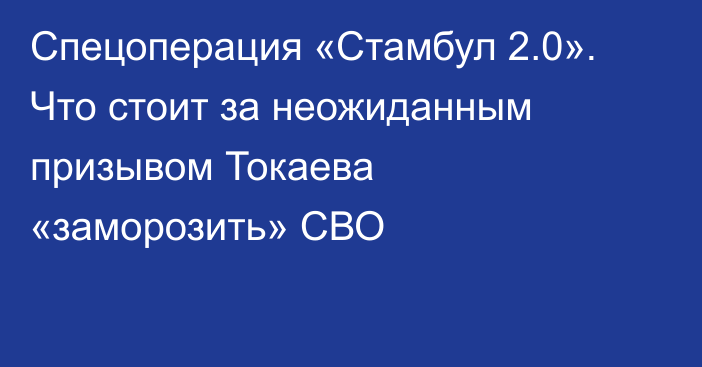 Спецоперация «Стамбул 2.0». Что стоит за неожиданным призывом Токаева «заморозить» СВО