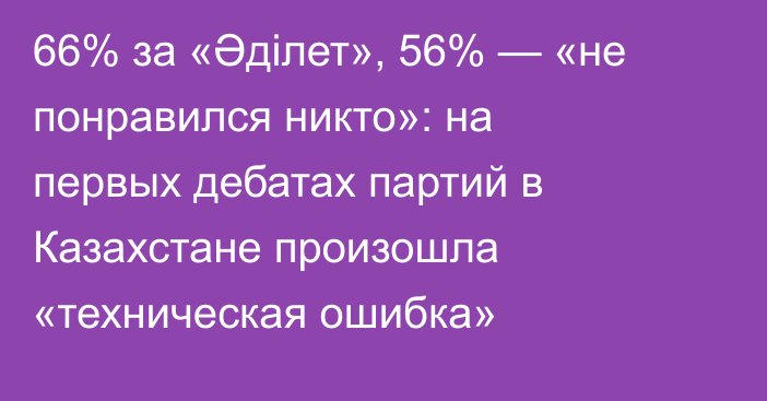 66% за «Әділет», 56% — «не понравился никто»: на первых дебатах партий в Казахстане произошла «техническая ошибка»