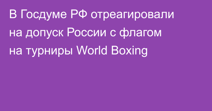 В Госдуме РФ отреагировали на допуск России с флагом на турниры World Boxing