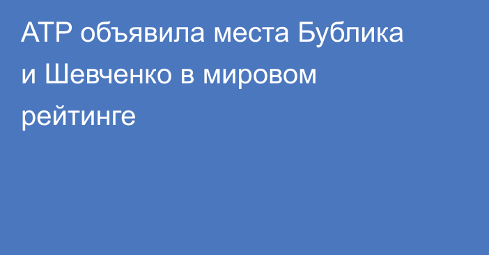 ATP объявила места Бублика и Шевченко в мировом рейтинге