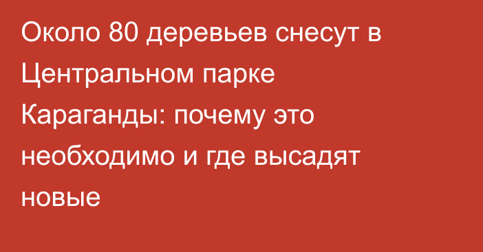Около 80 деревьев снесут в Центральном парке Караганды: почему это необходимо и где высадят новые