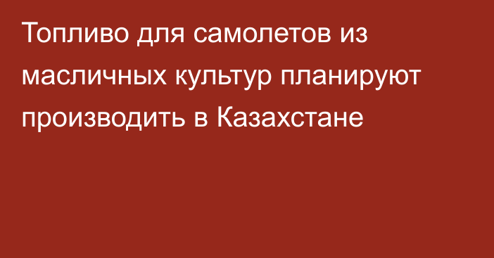 Топливо для самолетов из масличных культур планируют производить в Казахстане