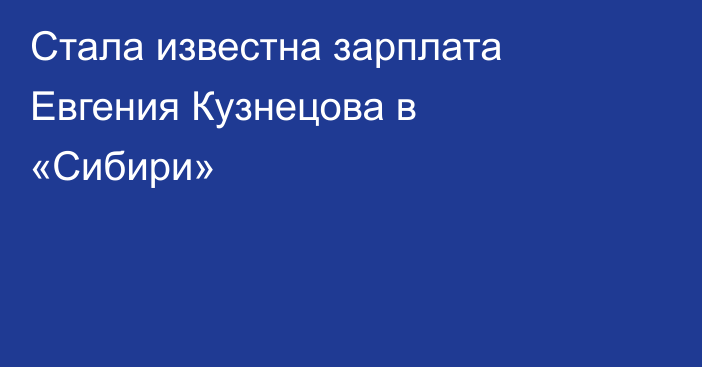 Стала известна зарплата Евгения Кузнецова в «Сибири»