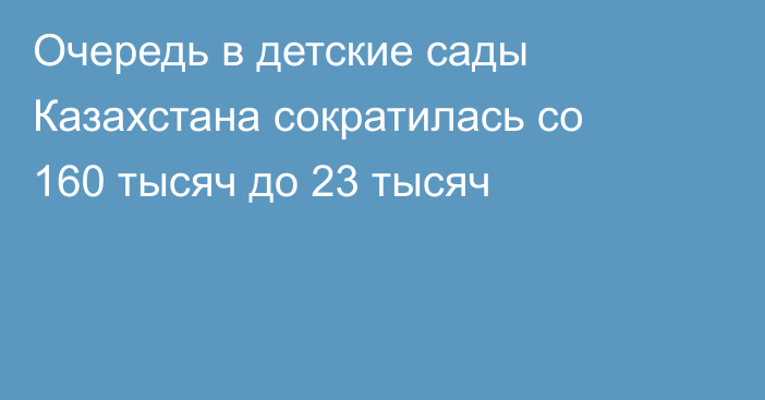 Очередь в детские сады Казахстана сократилась со 160 тысяч до 23 тысяч