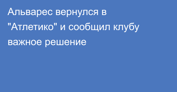Альварес вернулся в 