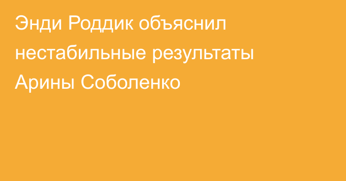 Энди Роддик объяснил нестабильные результаты Арины Соболенко
