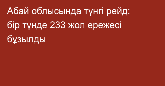 Абай облысында түнгі рейд: бір түнде 233 жол ережесі бұзылды