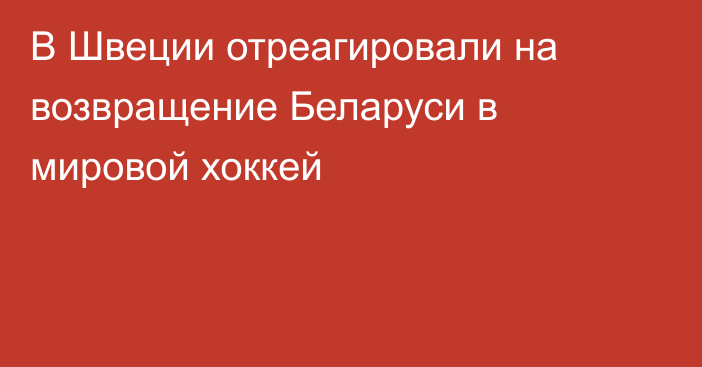 В Швеции отреагировали на возвращение Беларуси в мировой хоккей