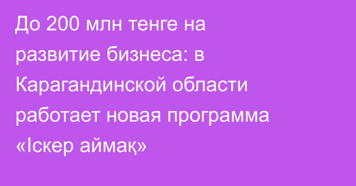 До 200 млн тенге на развитие бизнеса: в Карагандинской области работает новая программа «Іскер аймақ»