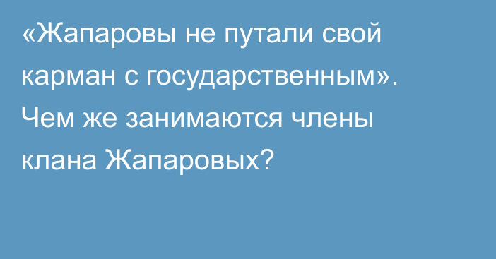 «Жапаровы не путали свой карман с государственным». Чем же занимаются члены клана Жапаровых?