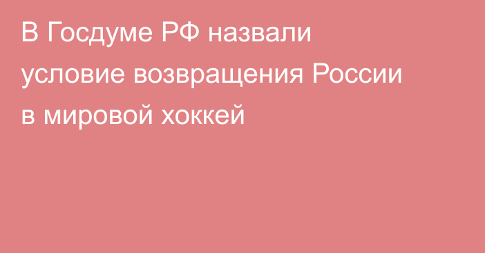 В Госдуме РФ назвали условие возвращения России в мировой хоккей
