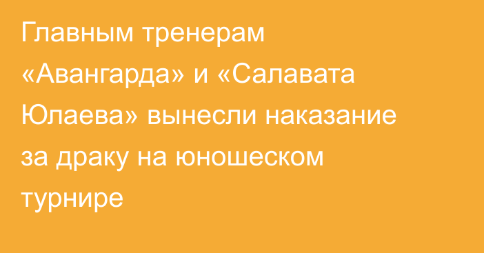 Главным тренерам «Авангарда» и «Салавата Юлаева» вынесли наказание за драку на юношеском турнире