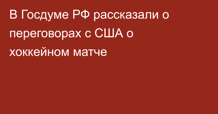 В Госдуме РФ рассказали о переговорах с США о хоккейном матче