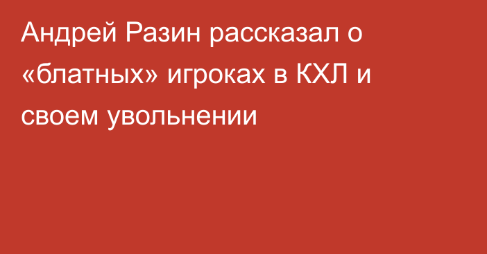 Андрей Разин рассказал о «блатных» игроках в КХЛ и своем увольнении