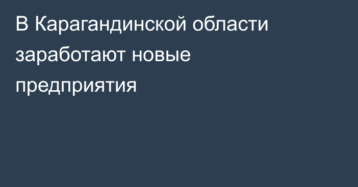 В Карагандинской области заработают новые предприятия