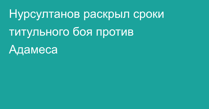 Нурсултанов раскрыл сроки титульного боя против Адамеса