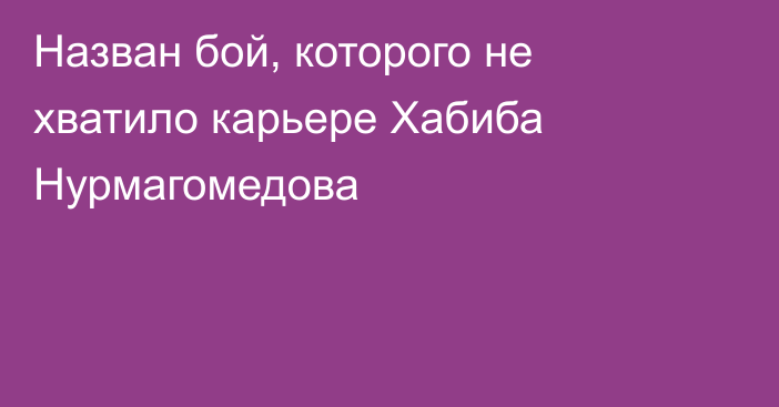 Назван бой, которого не хватило карьере Хабиба Нурмагомедова