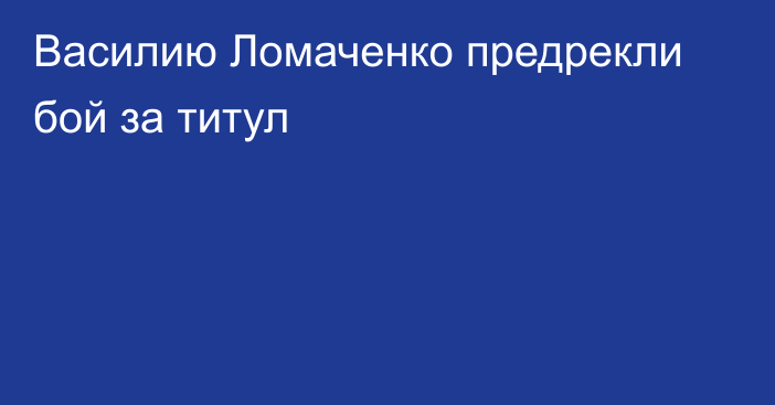 Василию Ломаченко предрекли бой за титул