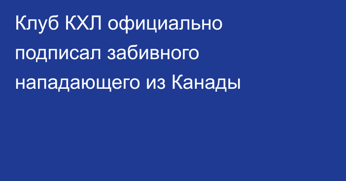 Клуб КХЛ официально подписал забивного нападающего из Канады