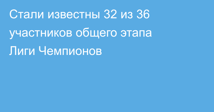 Стали известны 32 из 36 участников общего этапа Лиги Чемпионов