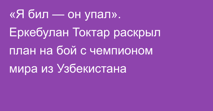 «Я бил — он упал». Еркебулан Токтар раскрыл план на бой с чемпионом мира из Узбекистана