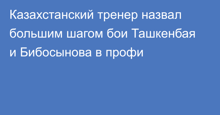 Казахстанский тренер назвал большим шагом бои Ташкенбая и Бибосынова в профи