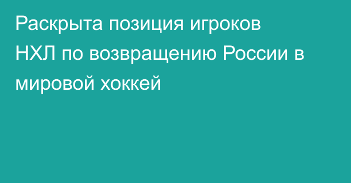 Раскрыта позиция игроков НХЛ по возвращению России в мировой хоккей